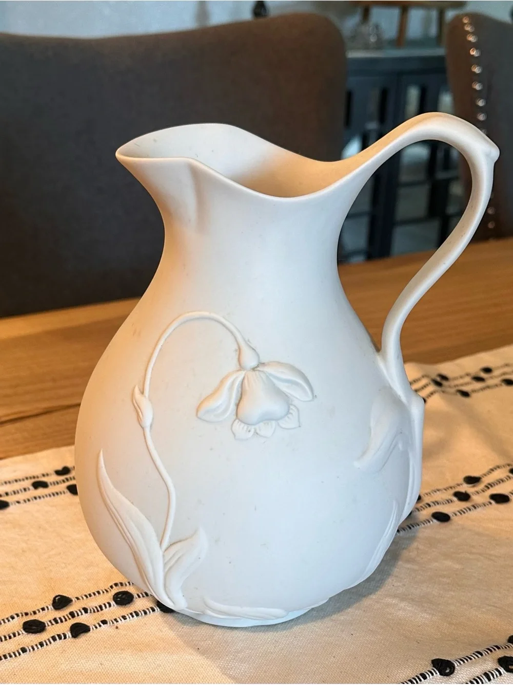 Classic White Ceramic Floral Pitcher